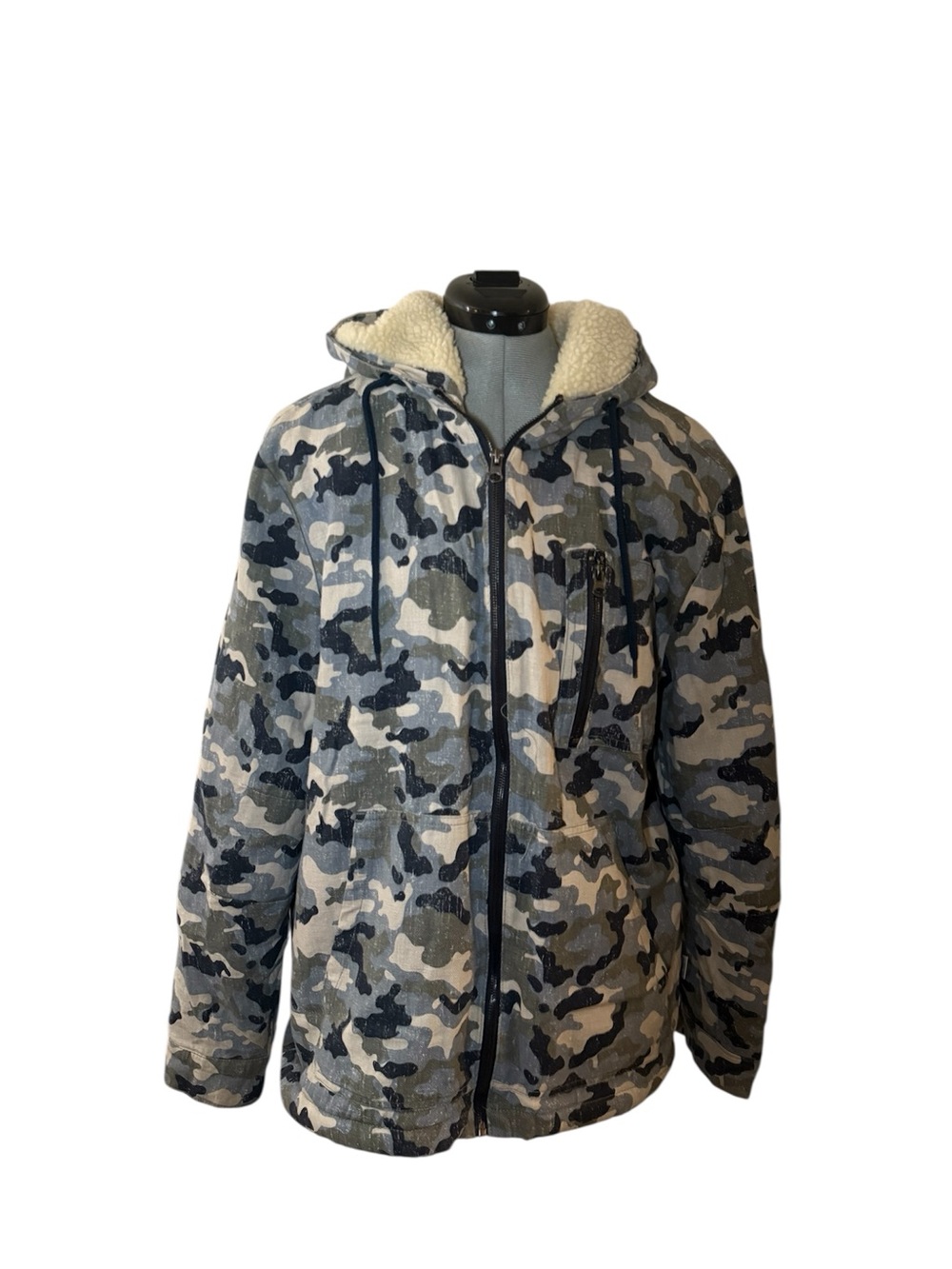 Camouflage Sherpa-Lined Hooded Jacket - Gray Camo